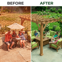 10 Ft. X 10 Ft. Traditional All Cedar Wood Outdoor Patio Pergola Shade Structure — Before & After