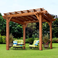 Outdoor Pergola Designed for Natural Shade, 10x10 Cedar Construction, Traditional Arbor Style, Ground Anchor System