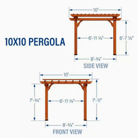 Outdoor Pergola Designed for Natural Shade, 10x10 Cedar Construction, Traditional Arbor Style, Ground Anchor System