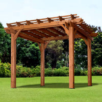 Outdoor Pergola Designed for Natural Shade, 10x10 Cedar Construction, Traditional Arbor Style, Ground Anchor System